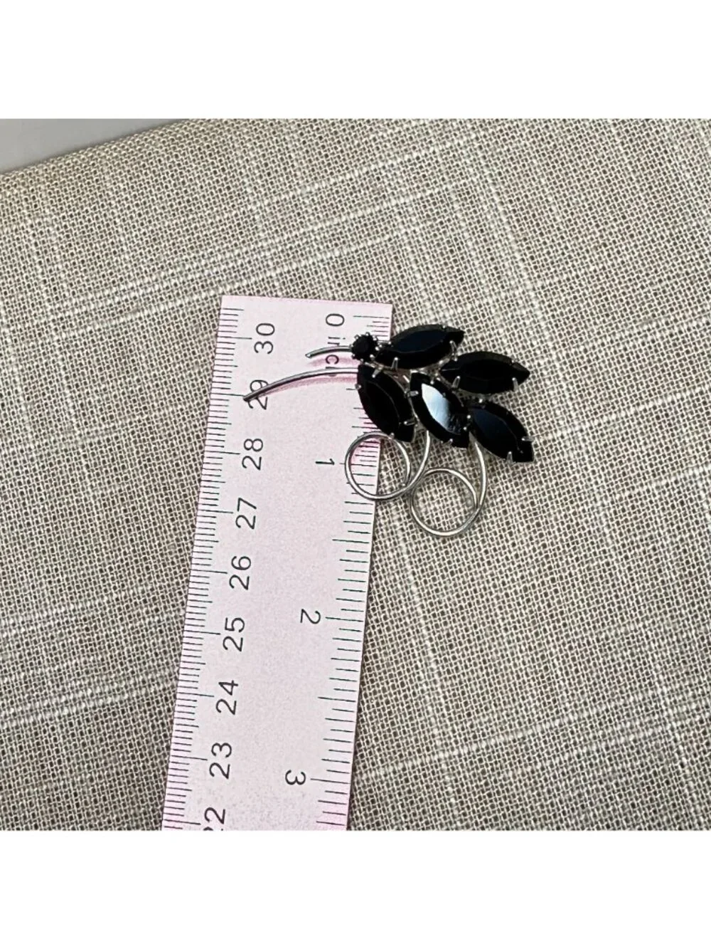 Vintage MCM Jet Black & Silver-Tone Floral Leaf Brooch Pin Mid-Century Modern